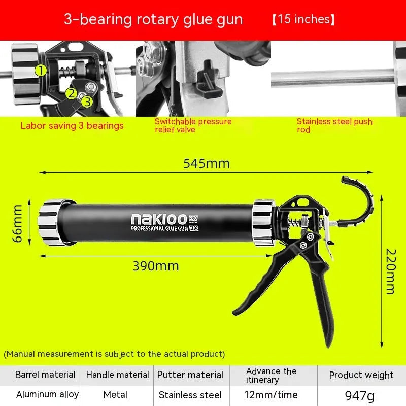 13 bearing automatic adhesive breaking glass glue gun with aluminium alloy body