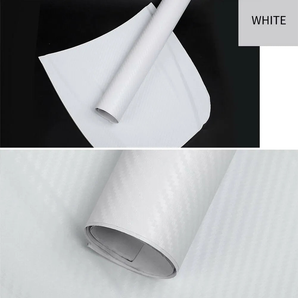 Roll of carbon fibre pattern vinyl sticker measuring 30cm wide, showing colour options for car decoration.