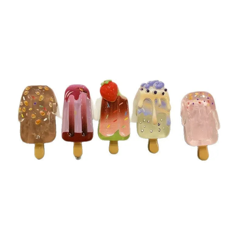 Cartoon ice cream design resin barrette hair clip in pink colour