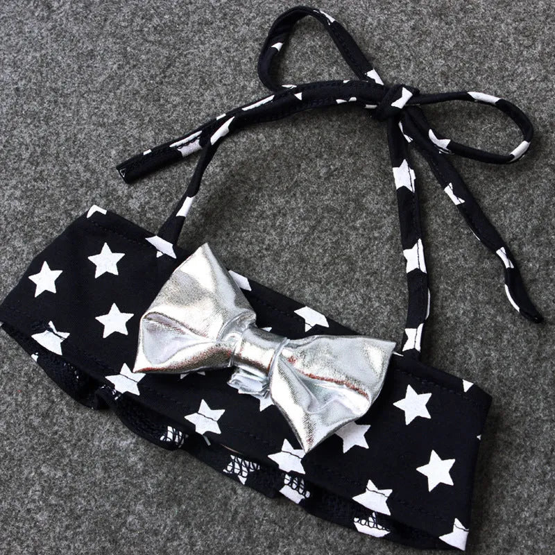 Girls' XINGX bowknot three-piece swimsuit in milk silk and polyester, colour CC00734, sizes 90-130 yards