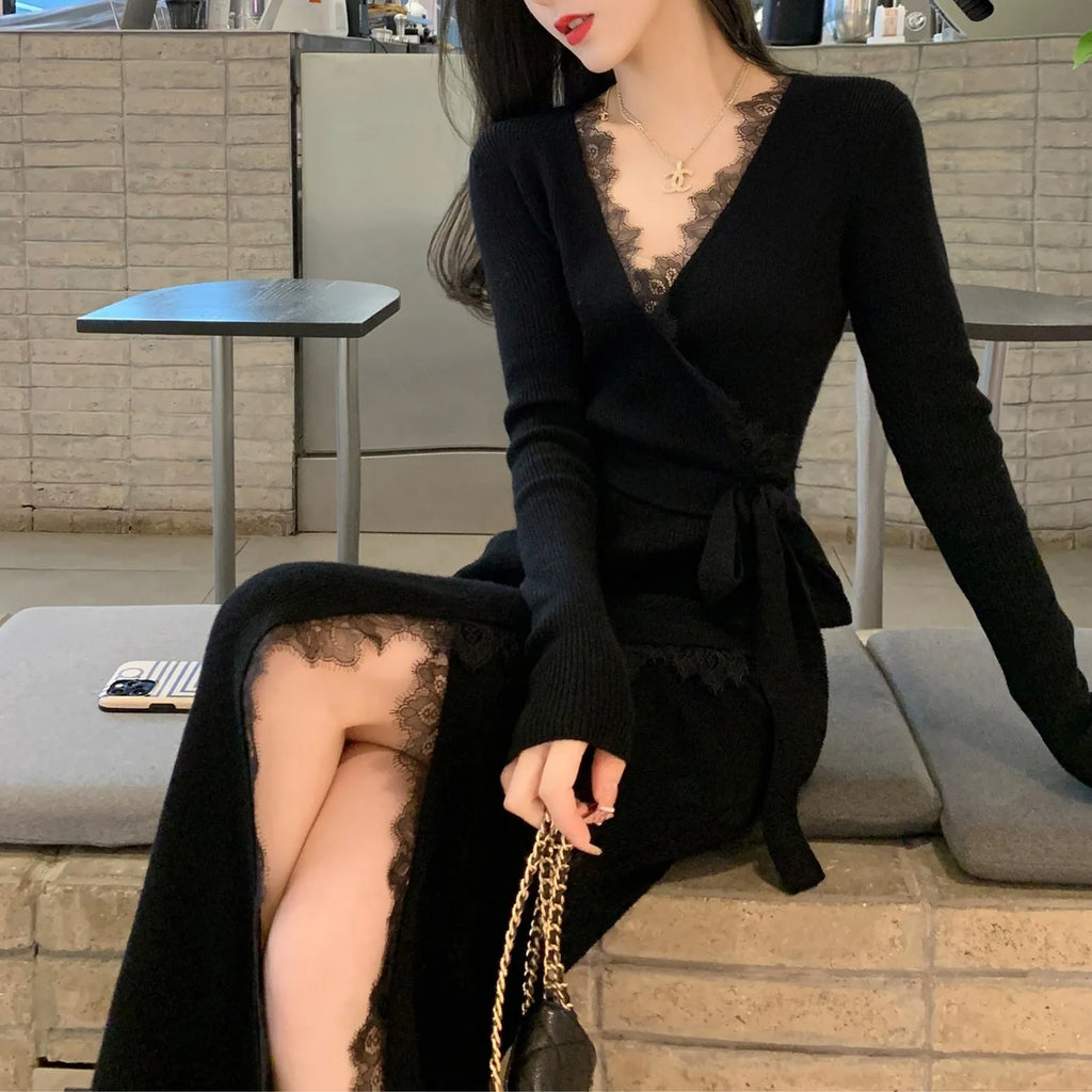 Women's black slim fit skirt with a princess dress silhouette.
