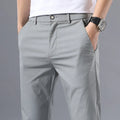 Men's straight-leg summer trousers in Light Grey, mid-waist cotton ice silk casual pants