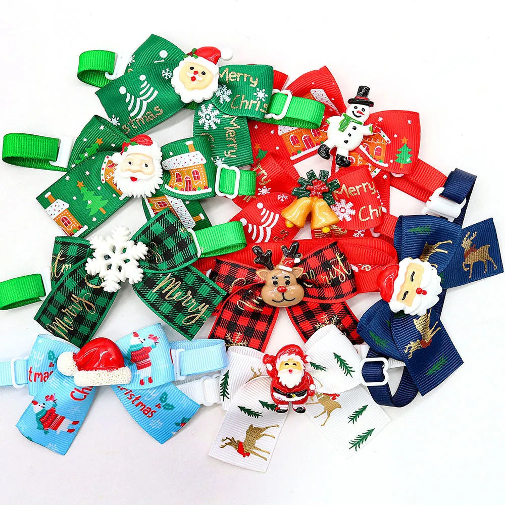 Red and green Christmas bow tie pet accessory for dog or cat collar with British style design