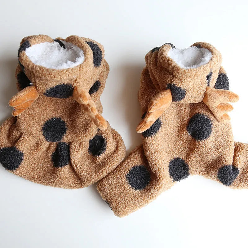 Polka dot elk pattern pet clothes for dogs and cats in skirt and four-leg styles