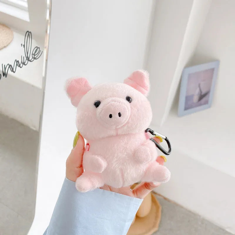 Pink pig cartoon plush PC back cover earphone case for Apple AirPods 1 and 2