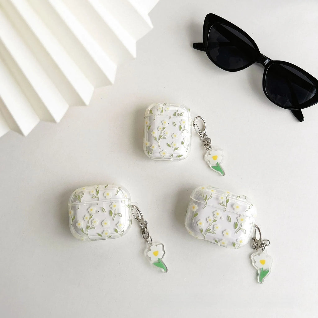 White floral pattern transparent TPU protective cover for Apple AirPods charging case