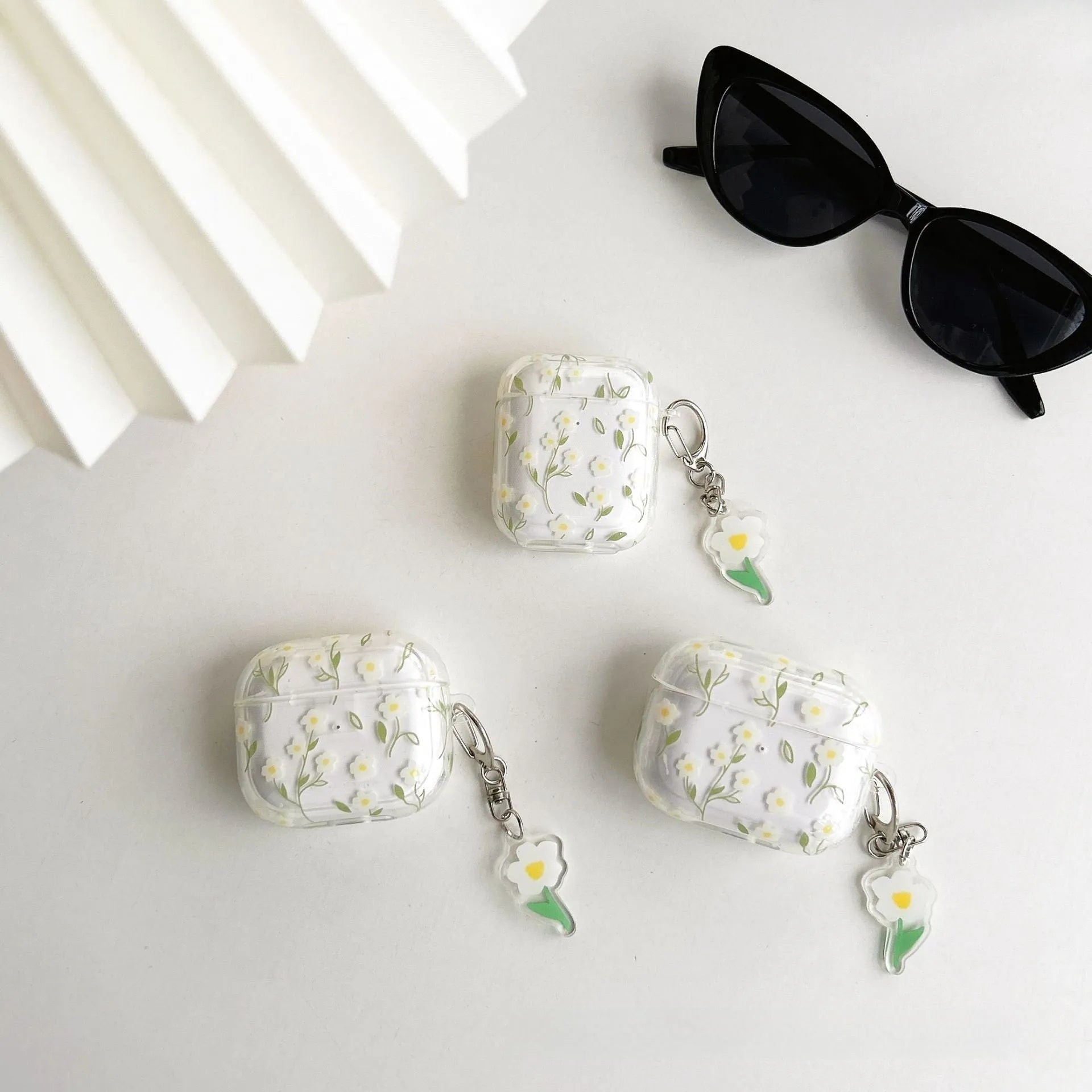 White floral pattern transparent TPU protective cover for Apple AirPods charging case