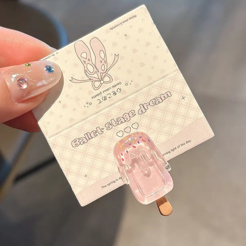 Cartoon ice cream design resin barrette hair clip in pink colour