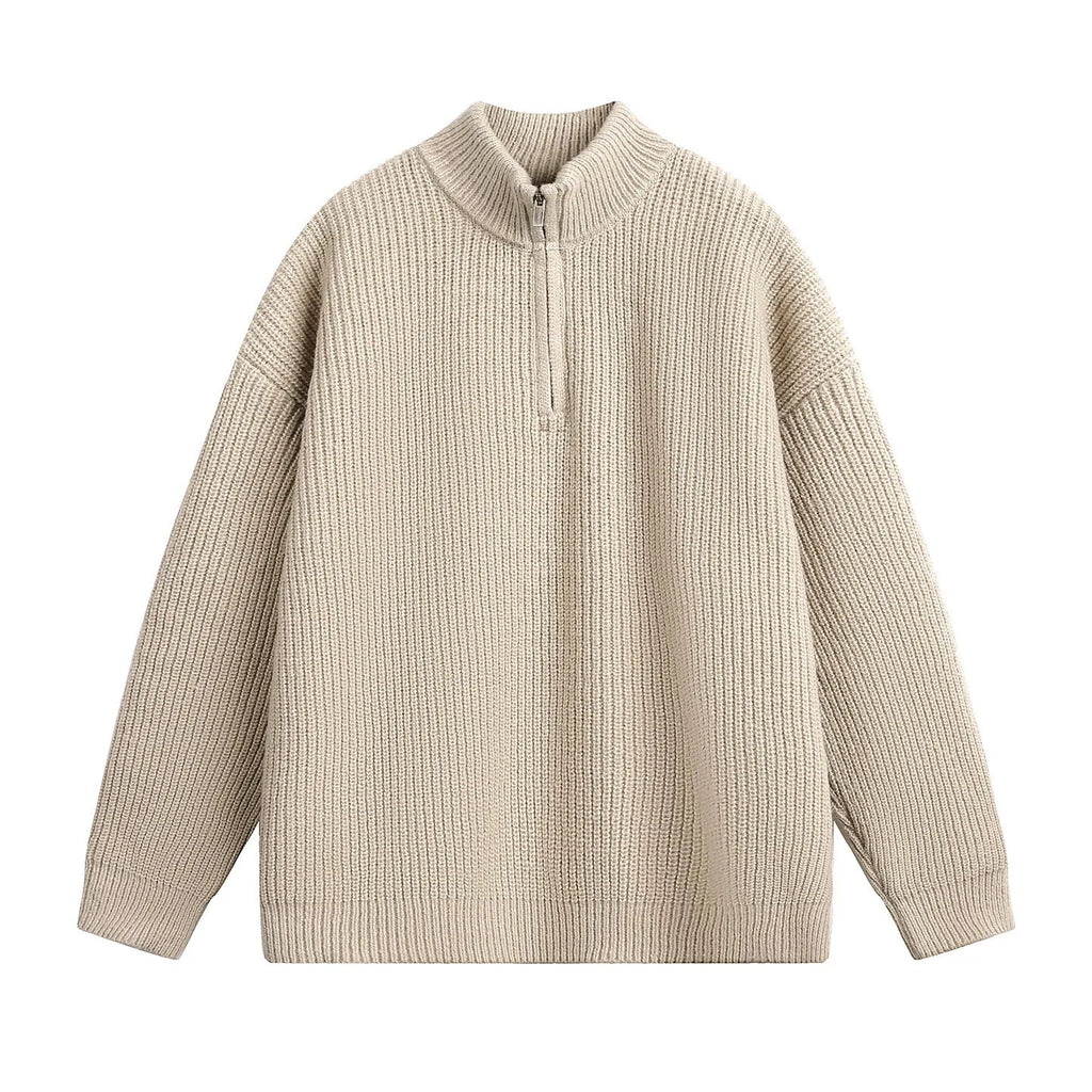 Men's stand collar pullover sweater in imitation deer plush, loose fit, available in four colours and sizes M-XXL.