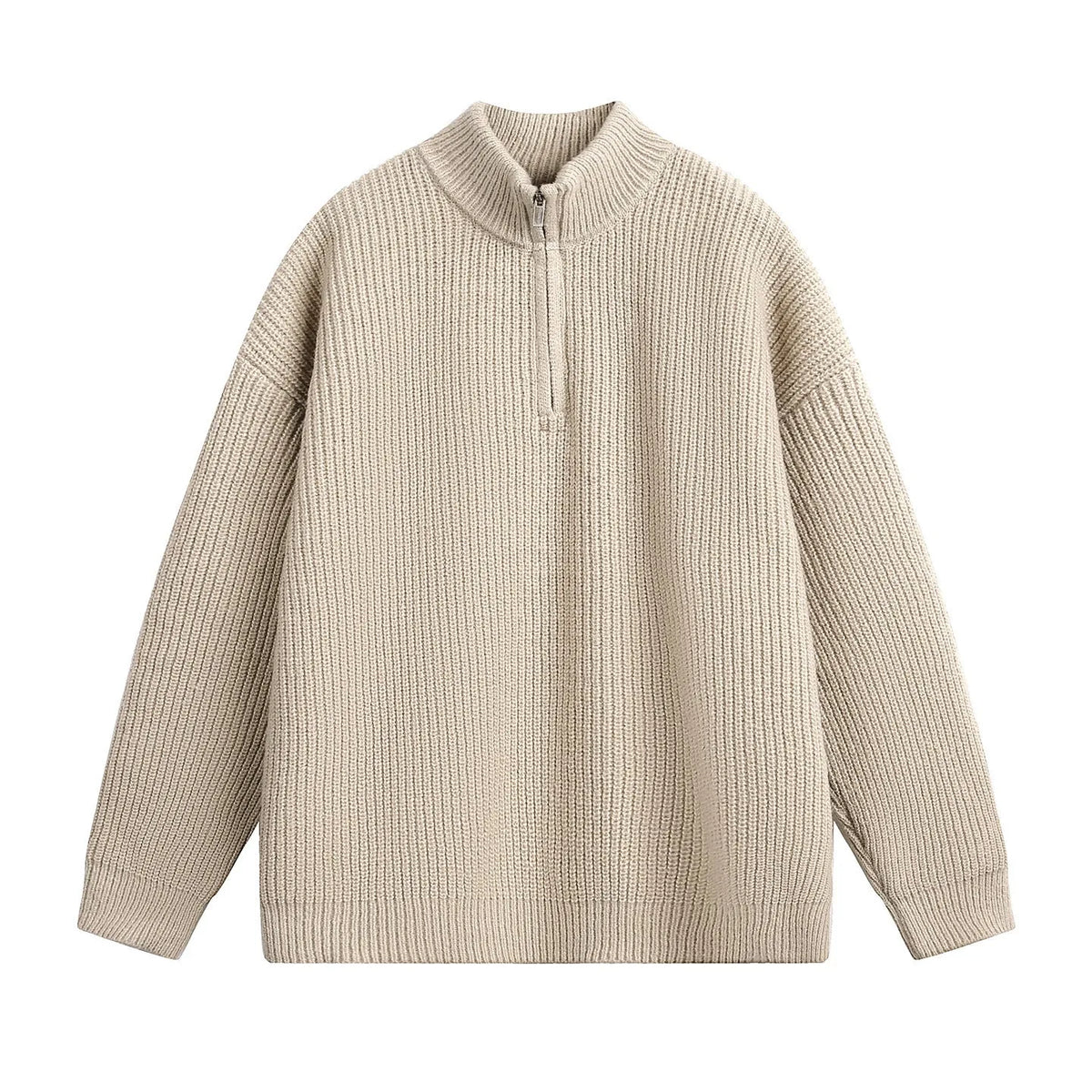 Men's stand collar pullover sweater in imitation deer plush, loose fit, available in four colours and sizes M-XXL.