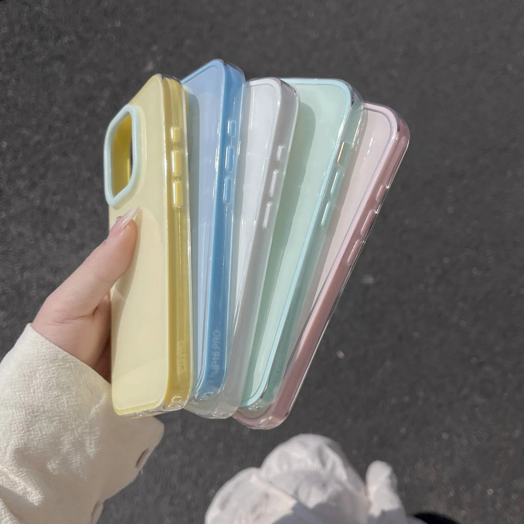 Simple solid colour jelly silicone all-inclusive phone case for iPhone models on a white background.