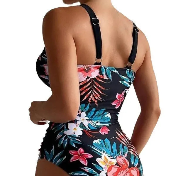 Women's floral backless one-piece swimsuit in multiple colours with high elasticity spandex lining