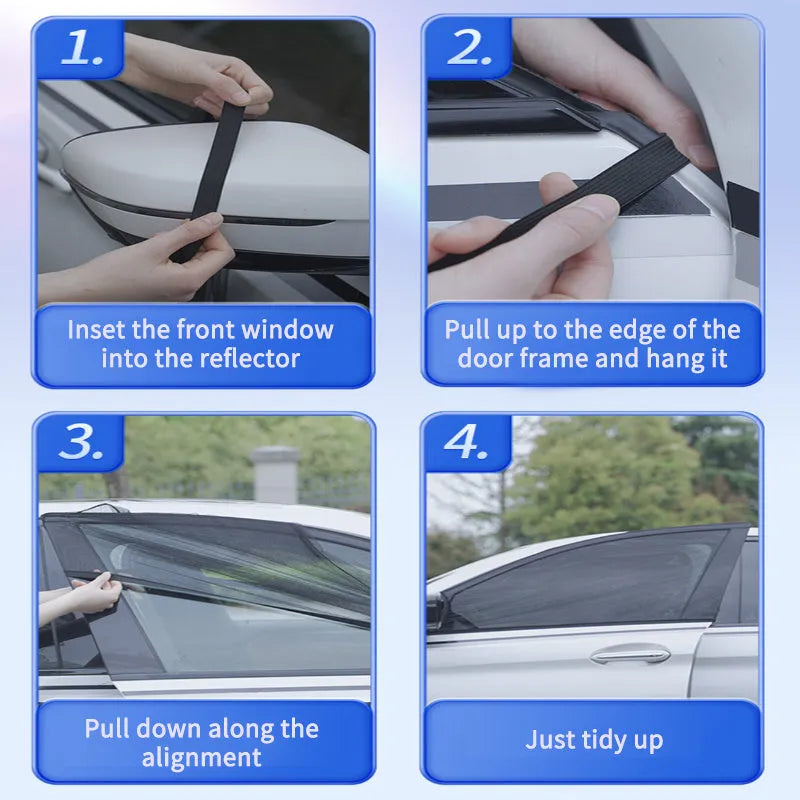 Set of grey non-woven fabric car window mesh sunshades for front and rear side windows