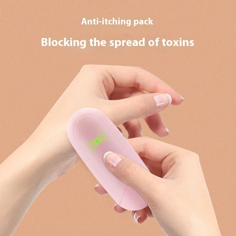 Thermal pulse itching suppressant in pink and white ABS material for mosquito bite relief