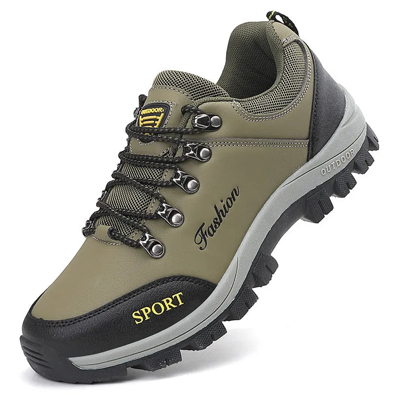 Non-slip men's casual outdoor shoes in army green with lace-up closure