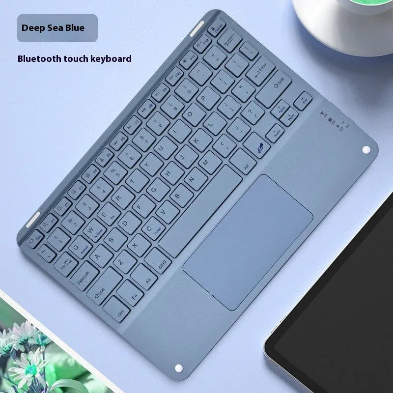 Square hat touch design Bluetooth wireless keyboard shown in multiple colour options on a desk.