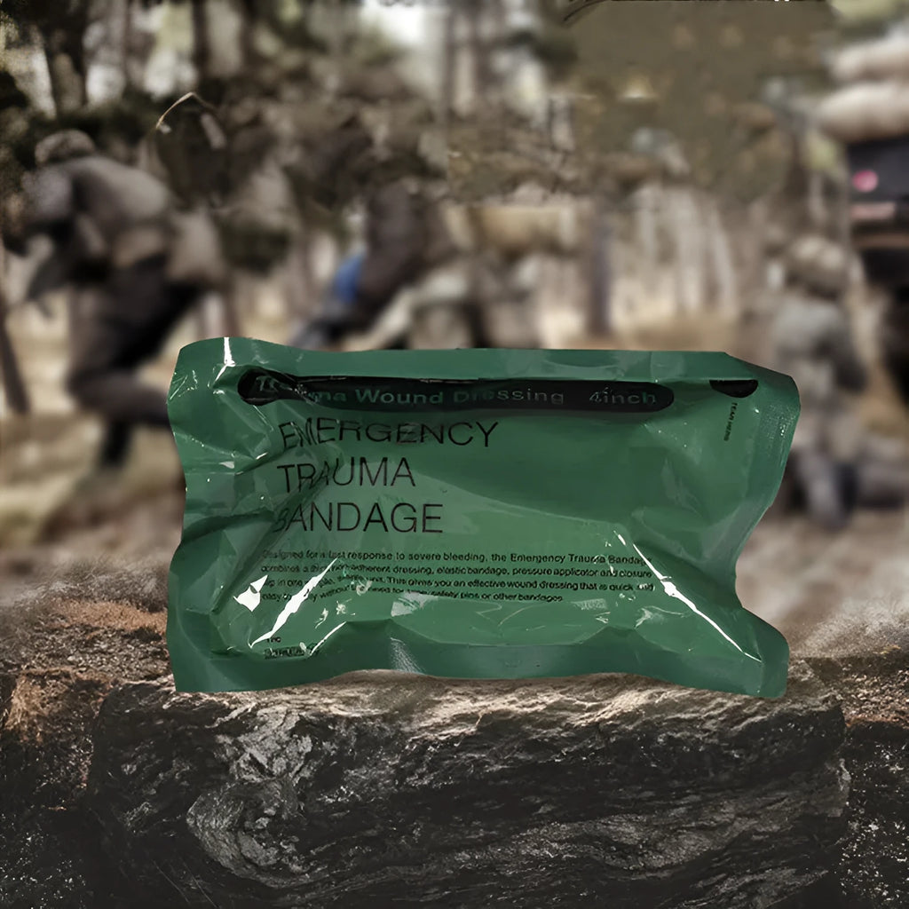 Tactical outdoor first aid bandage roll in 10 cm or 15 cm width, 120 cm long, stretching to 3.6–4 metres