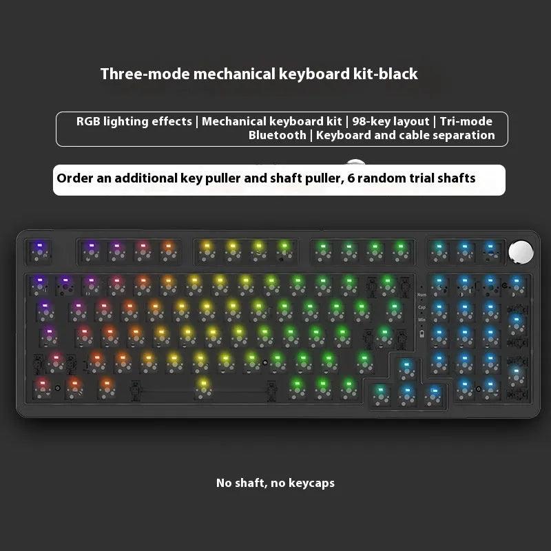 98-key wireless Bluetooth mechanical keyboard kit with metal knob on desk