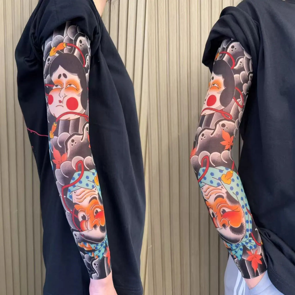 Unisex nylon sun protection ice sleeve in flower arm design with colour options like dragon, crane, and peony