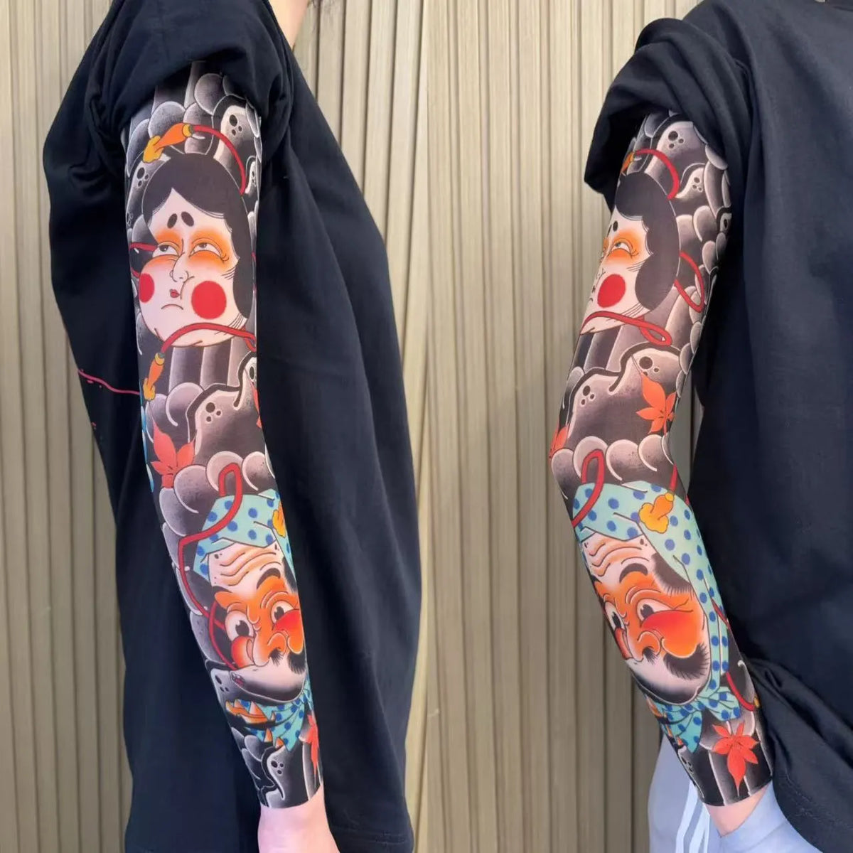 Unisex nylon sun protection ice sleeve in flower arm design with colour options like dragon, crane, and peony