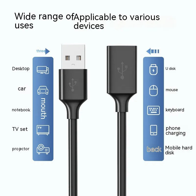 USB 3.0 extension cable male to female black PVC 0.5m length for printer and data transfer