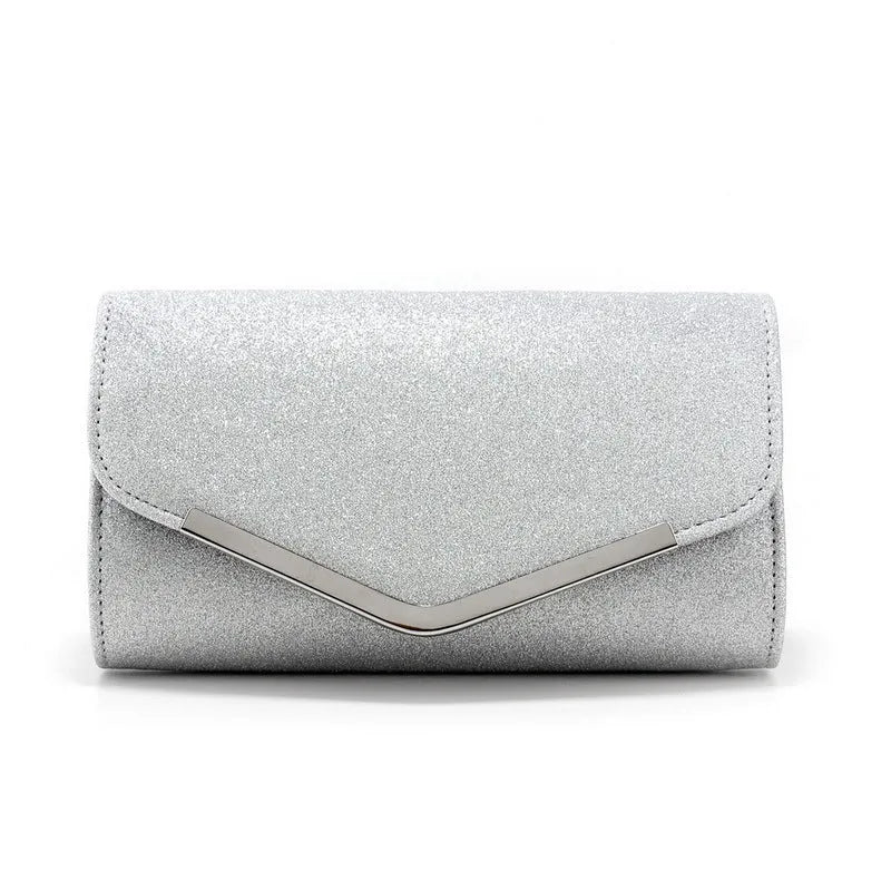 Frosted sequin light luxury dinner bag with metal decoration in black, horizontal square shape