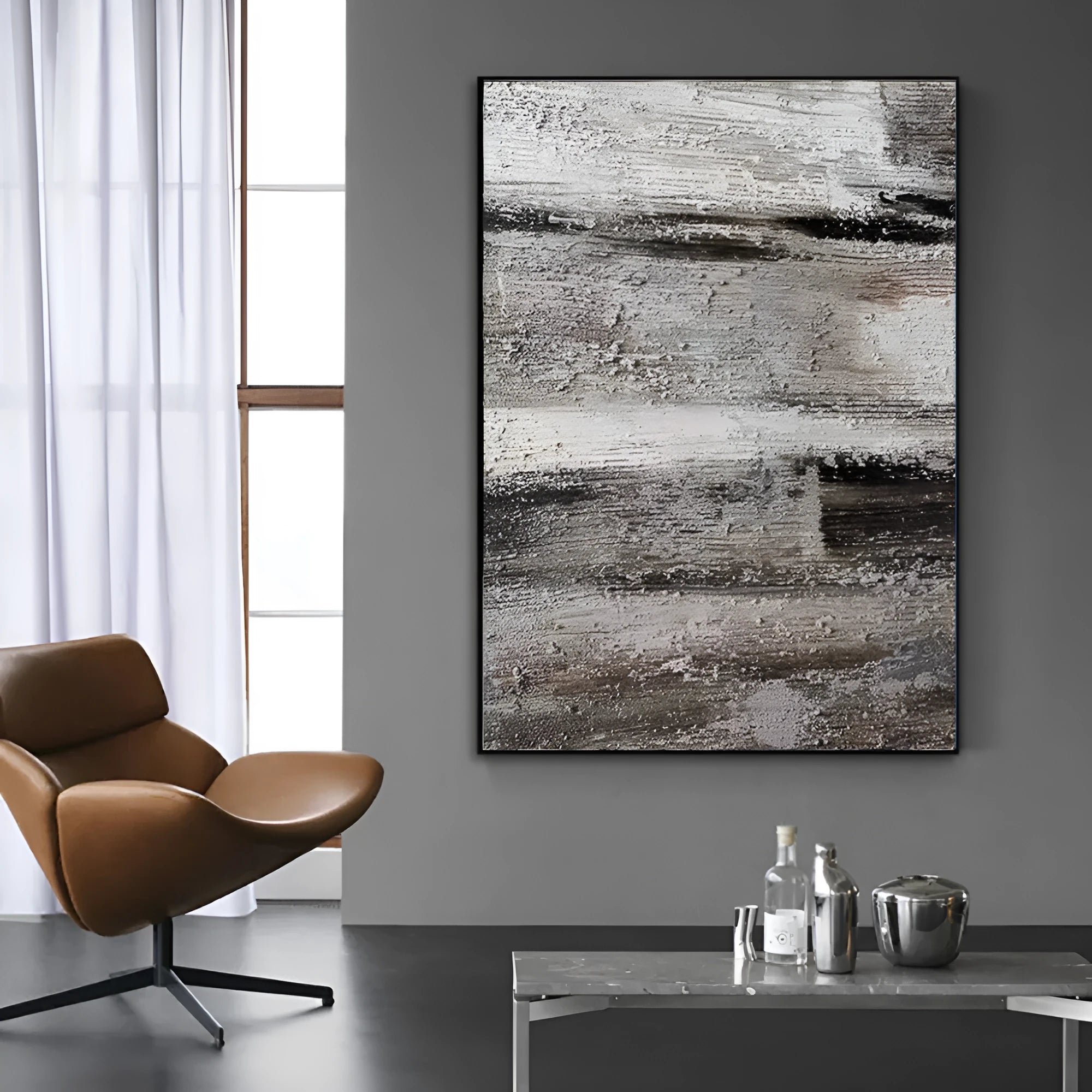 Handmade grey abstract textured oil painting on canvas unframed for wall decor