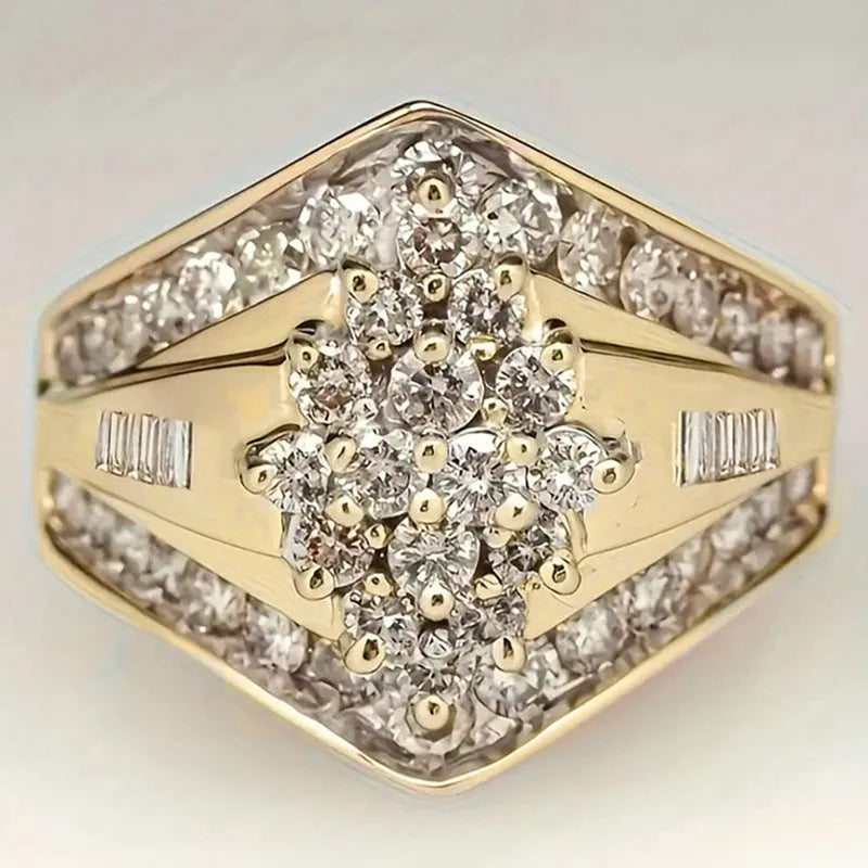 Geometric copper fashion ring with electroplated gold finish and sweet palace style elements