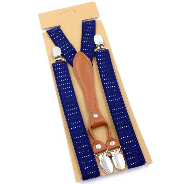Candy colour suspender bow tie with elastic polyester ribbon, clip and snap button, 100-135cm adjustable length, unisex.