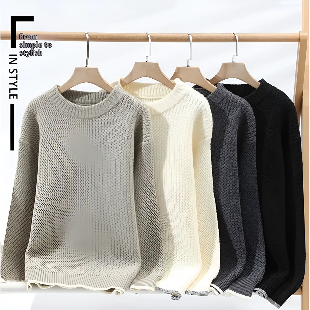 Grey loose fit men's long sleeve pullover sweater for casual autumn wear