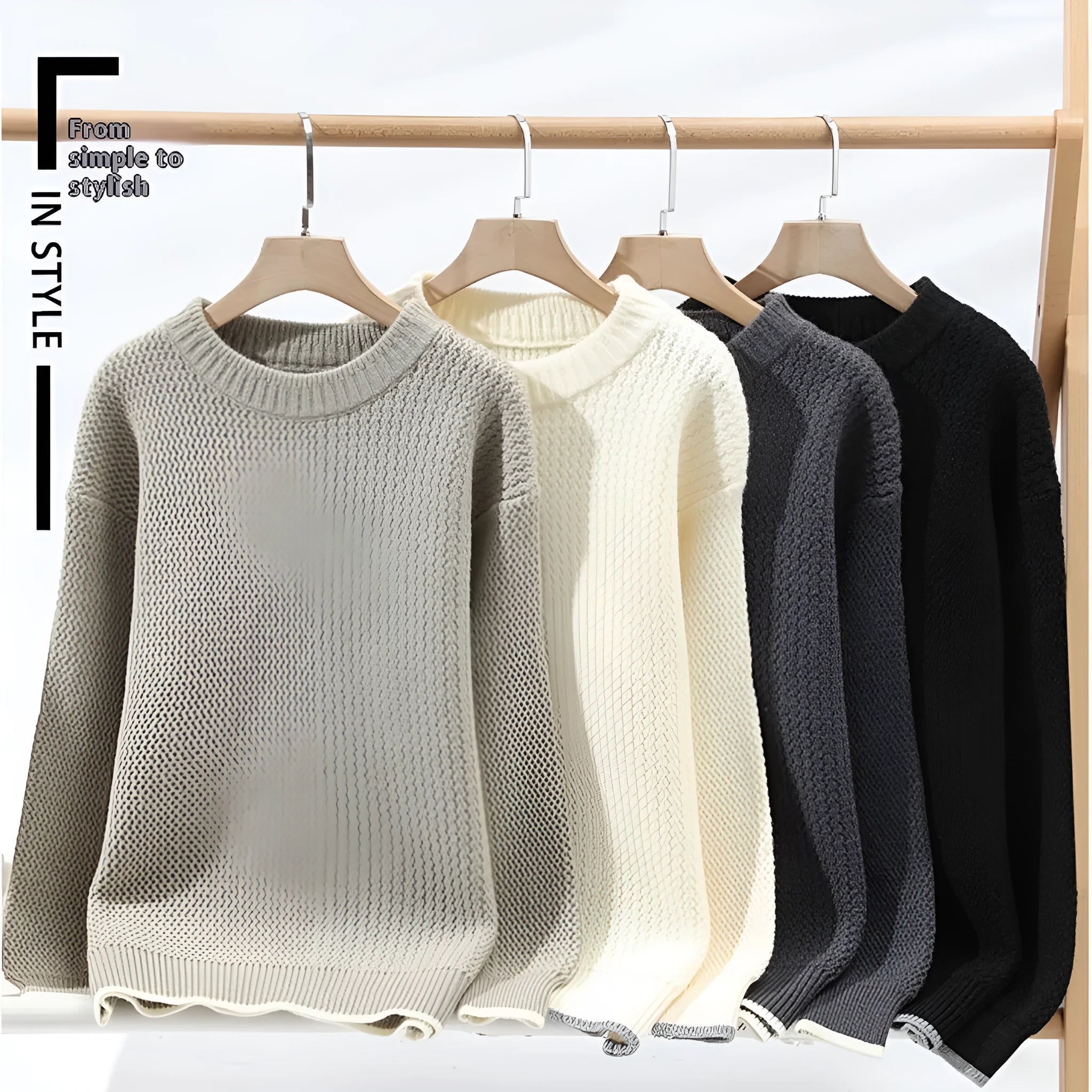 Grey loose fit men's long sleeve pullover sweater for casual autumn wear