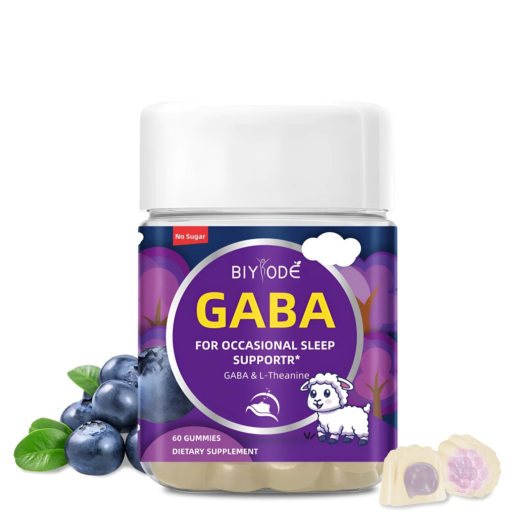 Biyode Sleep Support Gummies bottle with 60 GABA and L-Theanine gummies for sleep