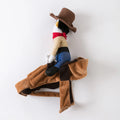 Western denim blue dog costume on a corgi, showing casual style and fit.
