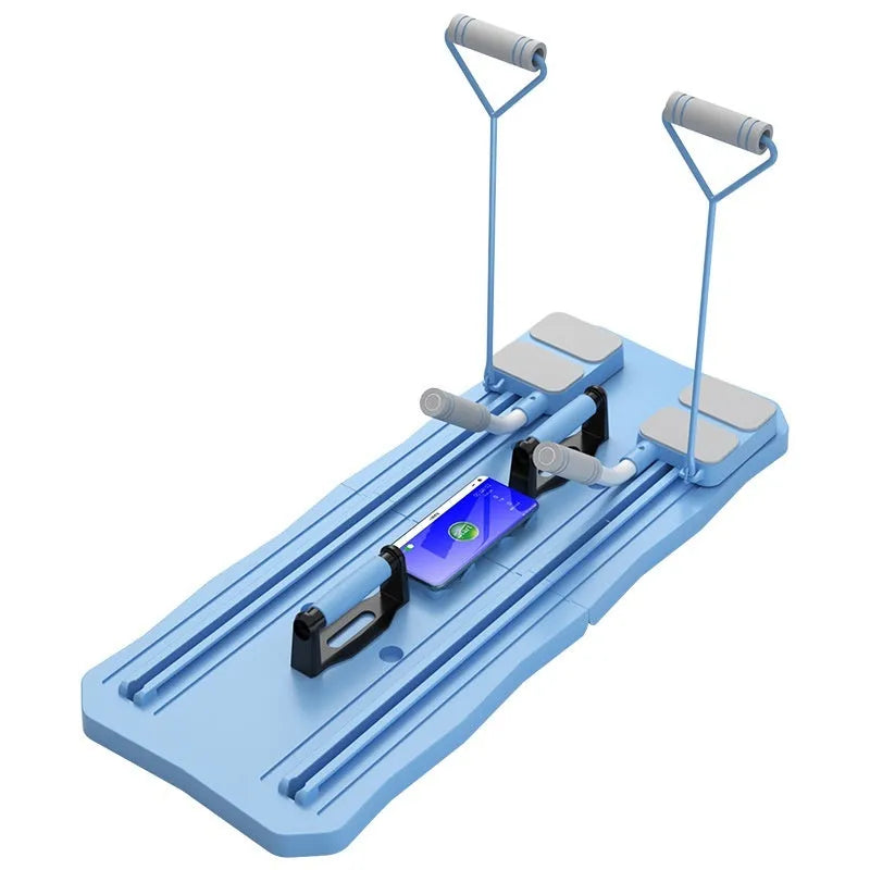 Blue multi-functional fitness board with abdominal wheel for home workouts