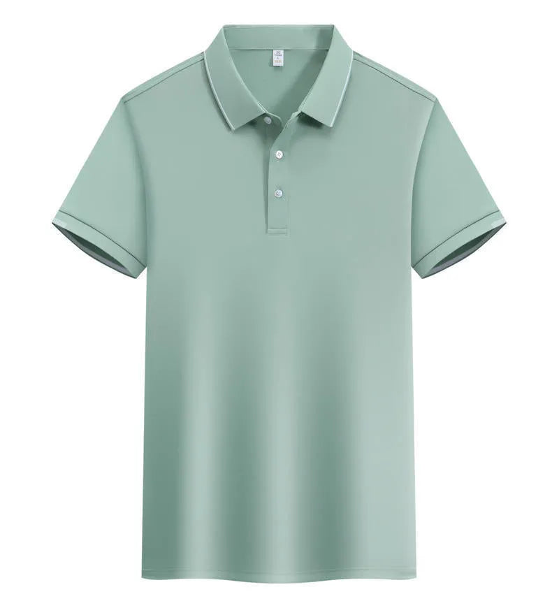 Men's cotton blend short sleeve polo shirt in loose fit with single-side colour collar lapel