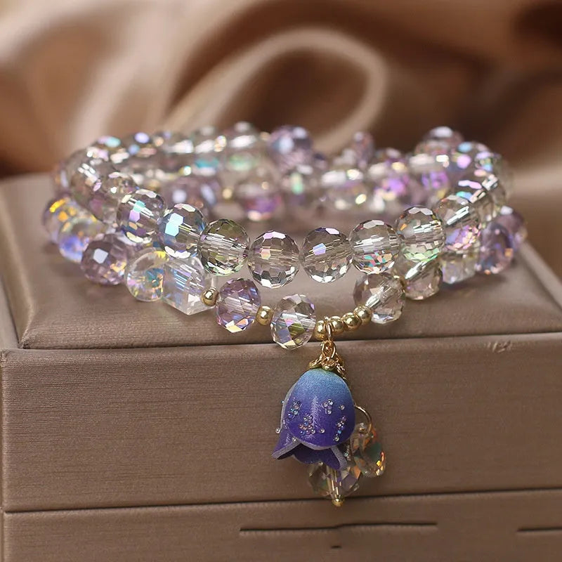 High-grade colourful Austrian crystal bracelet for women with Lily pendant in Bright White