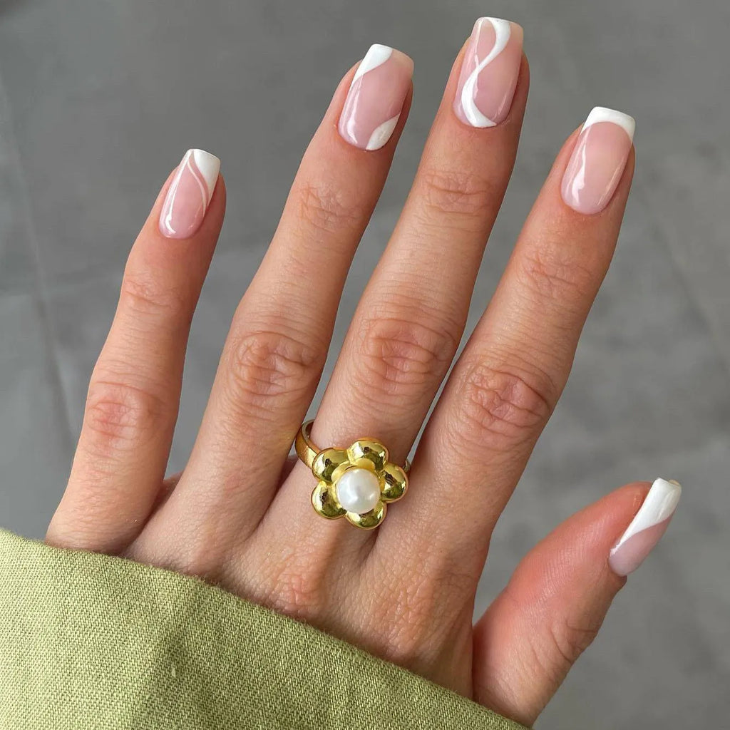French simplicity short white nail stickers with plaid pattern, 24 pieces, glue type and bare strip options