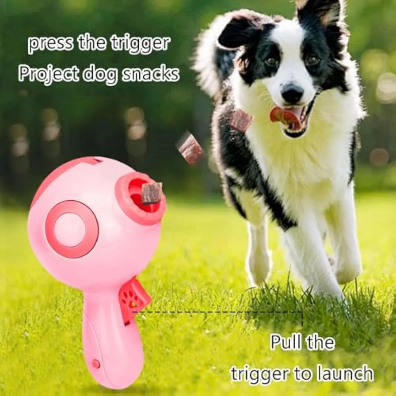 Green dog treat launcher toy for interactive play and training, measuring 15.5 x 9 x 8.5 cm