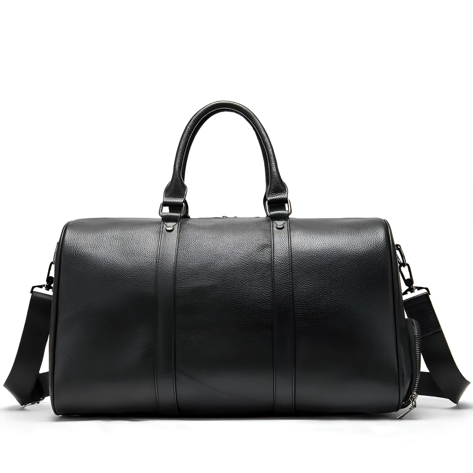 Men's black leather excursion bag with single strap and large capacity