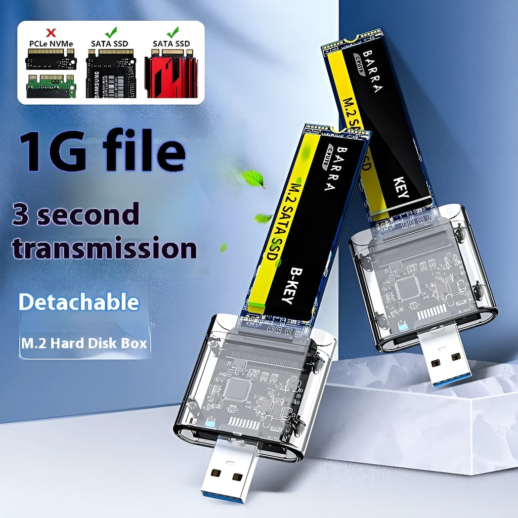 Compact 2.5-inch SATA USB hard drive enclosure in ABS, 45 x 38 x 12mm, available in black, blue, gold, and transparent K1715S.