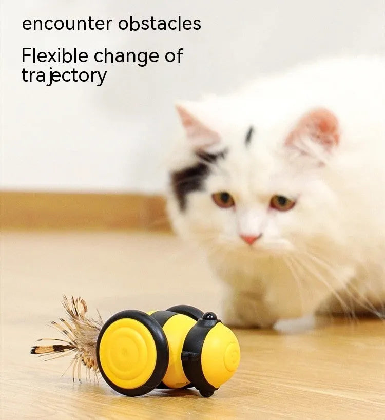 Little bee electric smart cat toy in yellow or pink, plastic, 60x53x38mm, USB powered