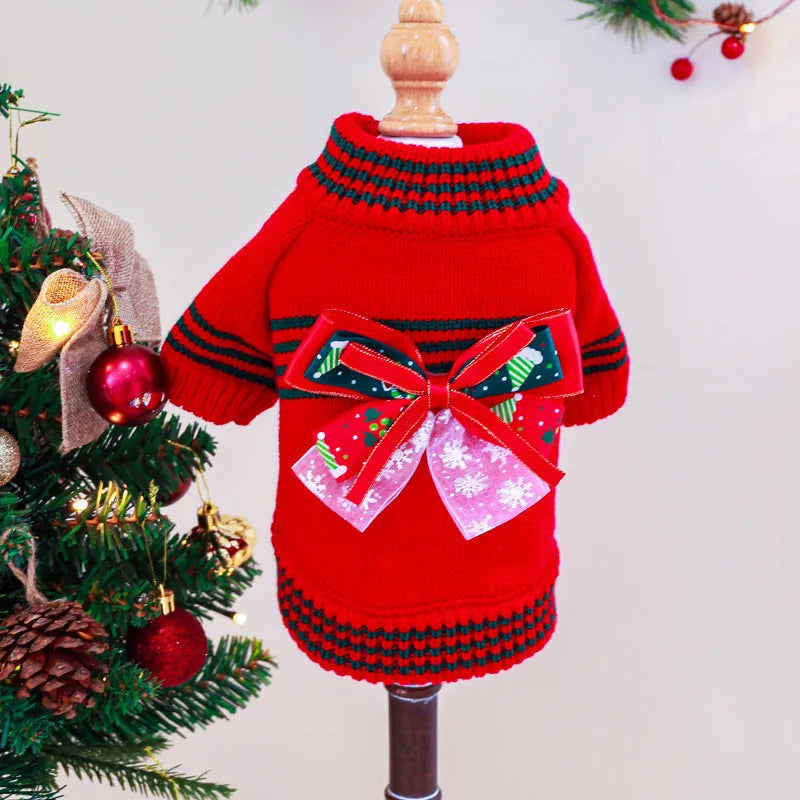 Red dog wearing Christmas-themed polyester jumper for holiday events