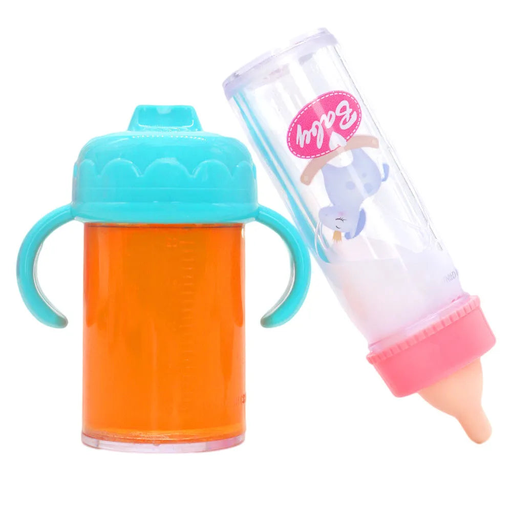 Plastic magic bottle nipple doll accessory set for 14-18 inch dolls in pony pink or bear blue