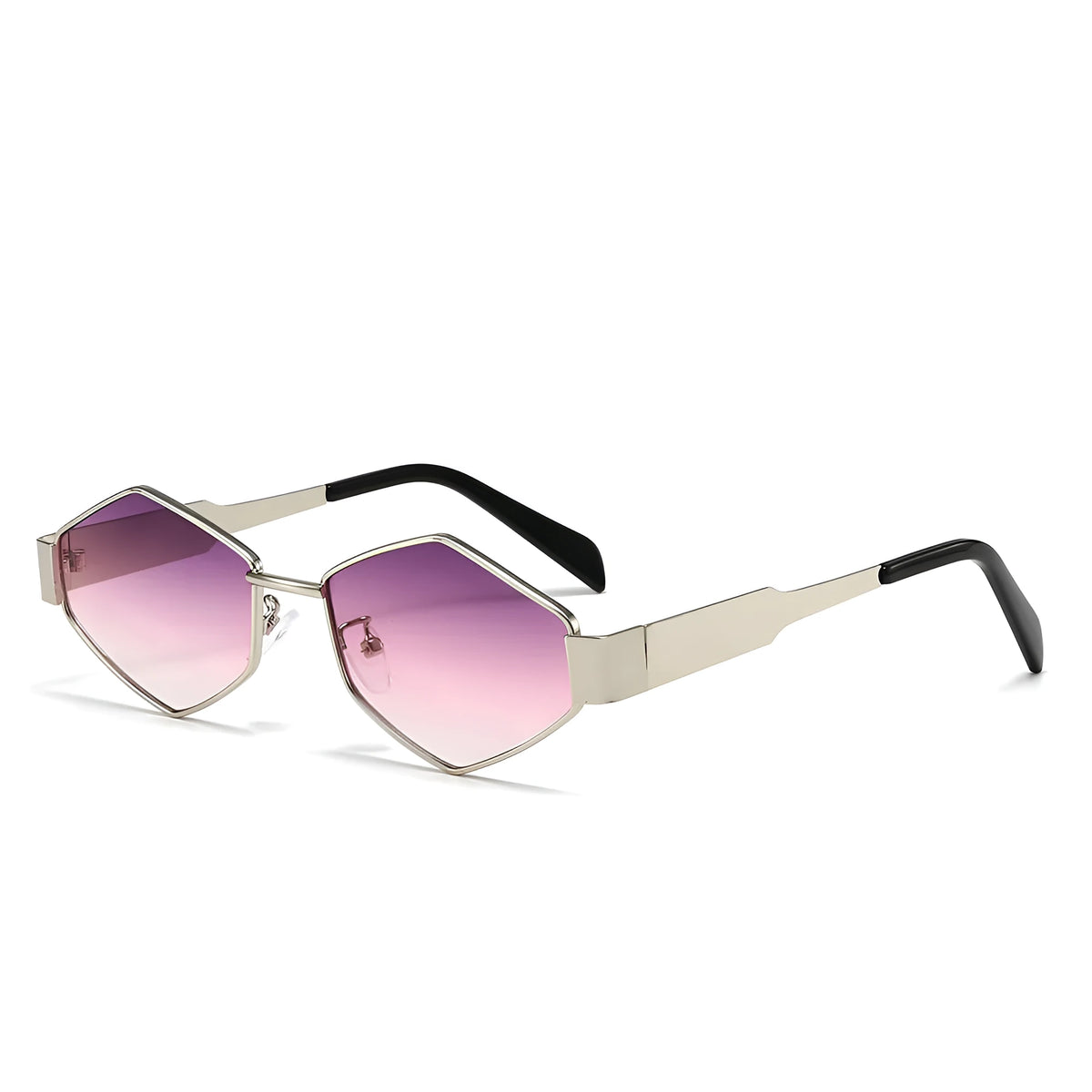 Cool polygon rhombus metal sunglasses with hexagon style, black frame and black grey lens