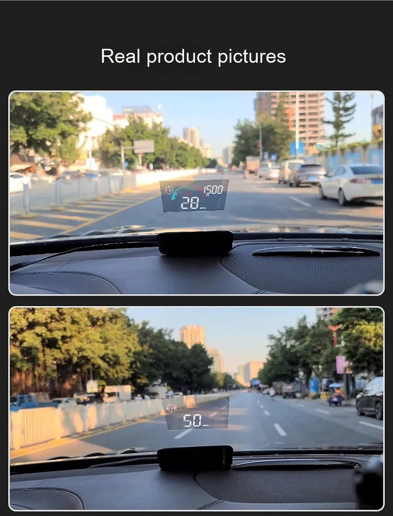 Black universal car head-up display GPS speed projector with USB cable for dashboard mounting