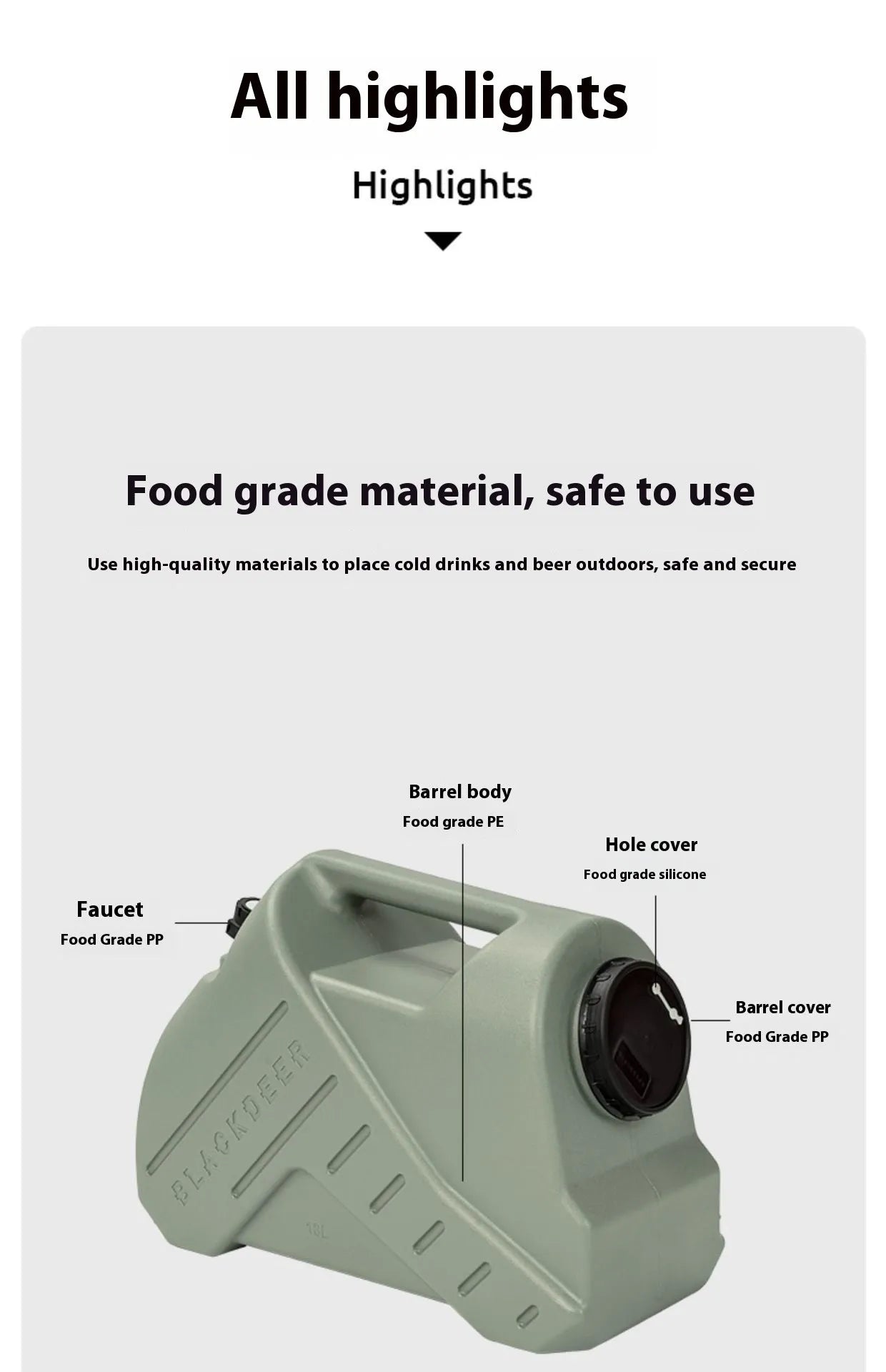 Green collapsible water storage tank showing 13 litre and 18 litre capacity options.