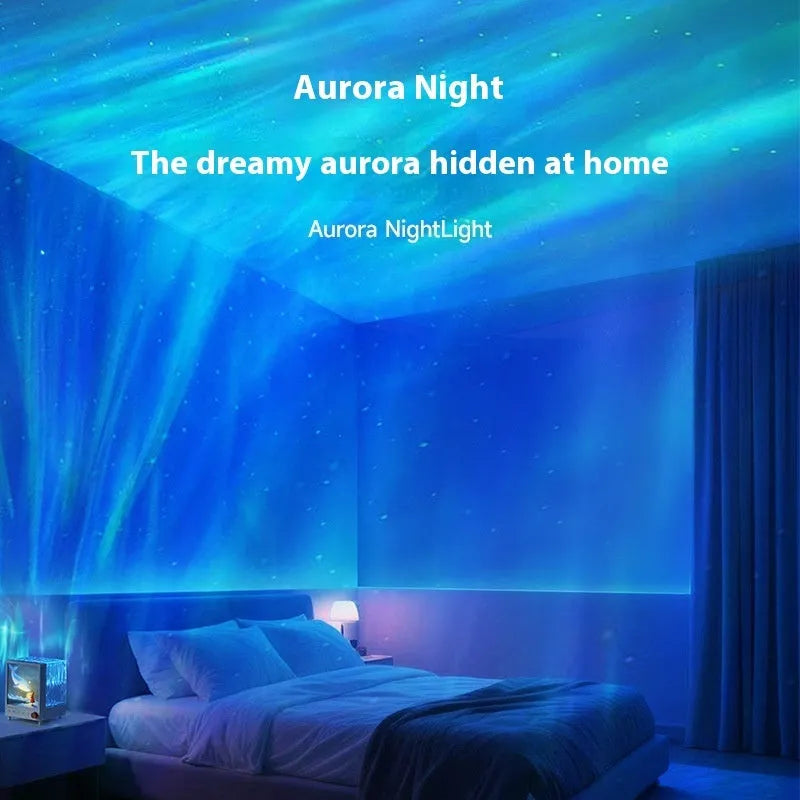Aurora Treasure Box atmosphere projection lamp showing Star Sea Whale light design on a surface.