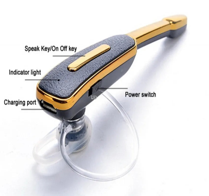 Leather pattern Bluetooth headset mono earplug in Black Silver with single side strip design