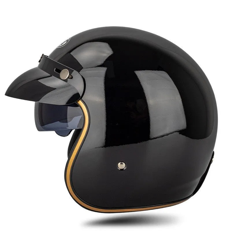 Retro-style half helmet for electric bicycles shown in a selection of colours including black, grey, white, and yellow.