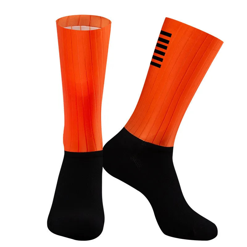 Athletic sports socks for running and cycling in orange, black, purple, white, grey or dark blue